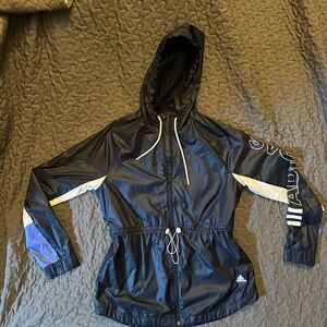 Adidas Navy Blue Windbreaker Jacket with Adjustable Waist
